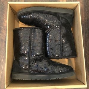 UGG Black Classic Sparkle Genuine Shearling Boot